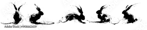 Oriental ink rabbit illustration for Chinese zodiac new year with bold expressive brush movements