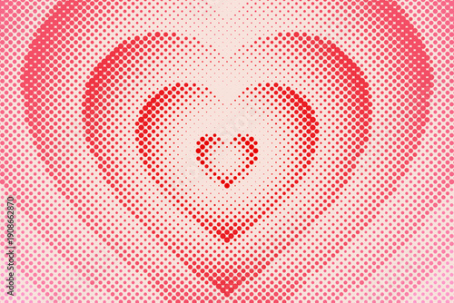 Heart background. Background with hearts in comic style. Pink heart symbol romantic love. Red pattern hearth. Concentric tunnel. Aesthetic geometric retro design. Simple groovy gradient. Vector illust