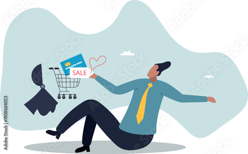 Consumerism, wanting mind or desire to buy and purchasing more, buying therapy or shopping addiction.human life and situation.