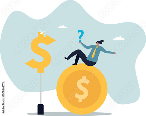 Money decision, investment choice or option to make profit, buy or rent, pay off debt or invest,human life and situation.