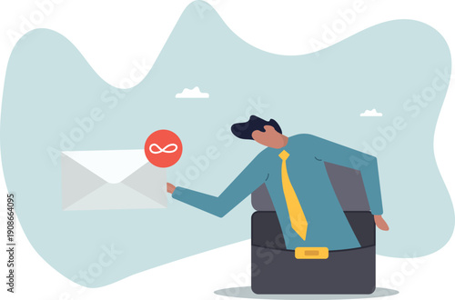 Busy email overload, inefficient communication, anxiety, exhausted or burnout from too many messages .human life and situation.