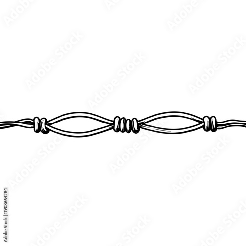 Decorative hand-drawn wire fence illustration in black and white  