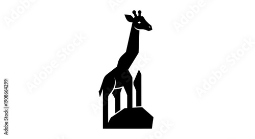 Black silhouette of a giraffe on white