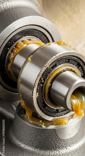 Close-up of lubricated industrial bearings.