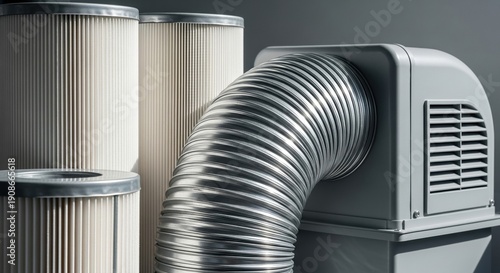 industrial air vent system with filters on a dark background showcasing modern equipment