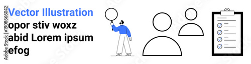 Individual balancing balloon, two user profiles, detailed checklist clipboard. Ideal for teamwork, goal setting, organization, productivity, planning, brainstorming and simple landing page