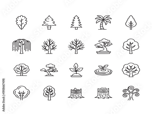 Black tree elements in strong line art style