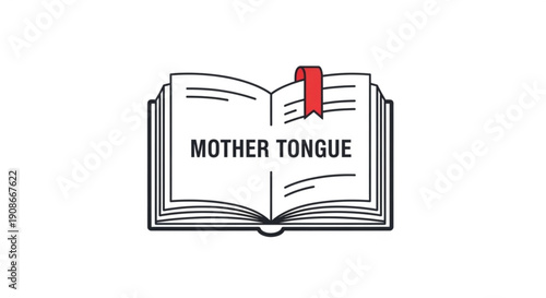 Open book with Mother Tongue text and red bookmark