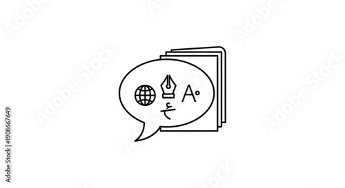 Language translation concept with speech bubble and documents