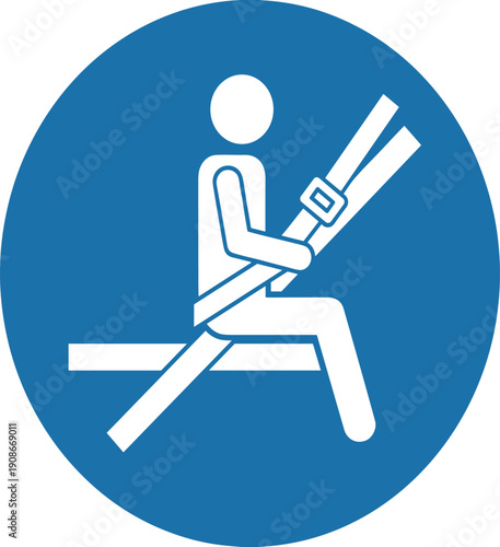 Blue seatbelt safety icon vector illustration, passenger protection symbol, transportation safety design, minimal abstract pictogram, secure travel graphic artwork