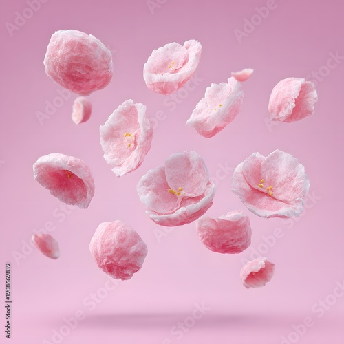 Floating sakura cherry blossom petal made of strawberry mochi clean professional stock photo sharp macro photography style cinematic realism ultra photorealistic no text no watermark