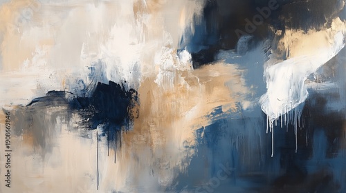 Wallpaper Mural Abstract artwork features a mix of blue, white, and beige paint applied with different textures and techniques Torontodigital.ca