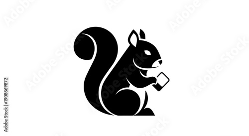 Black silhouette squirrel holding a phone