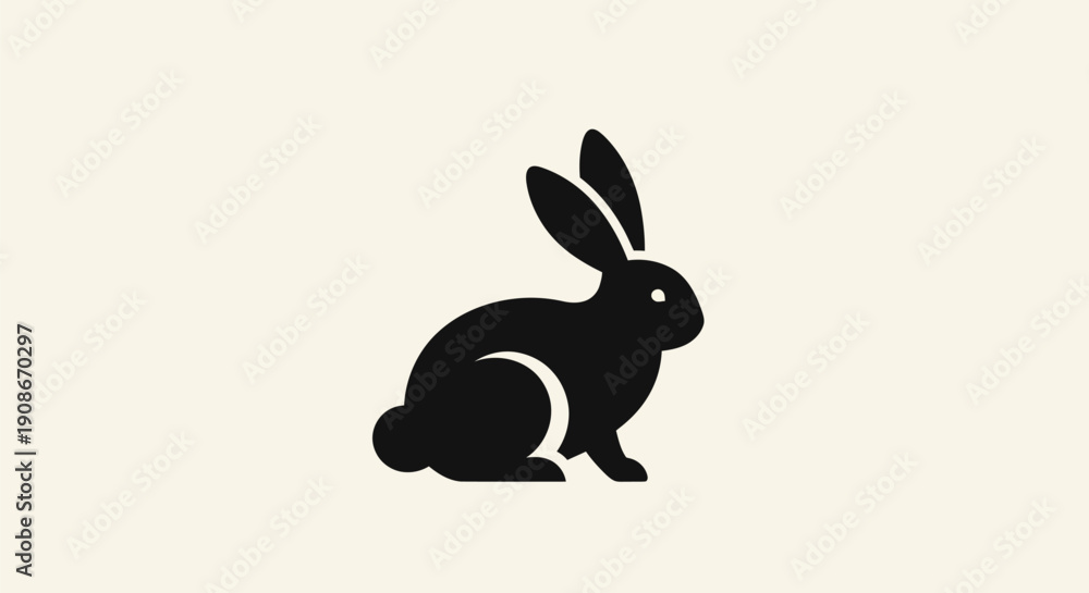 Obraz premium Black rabbit silhouette on cream background