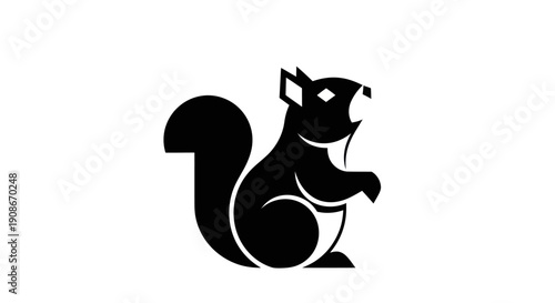 Black squirrel silhouette on white background