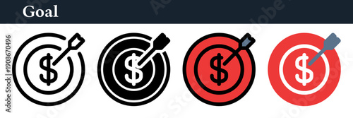 Goal target icon showing dart and dollar symbol representing finance, business success, and financial achievement.