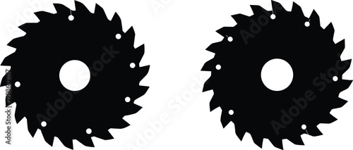Circular saw blades vector illustration, industrial cutting tool design, sharp jagged edge symbol, mechanical equipment icon, black steel craftsmanship