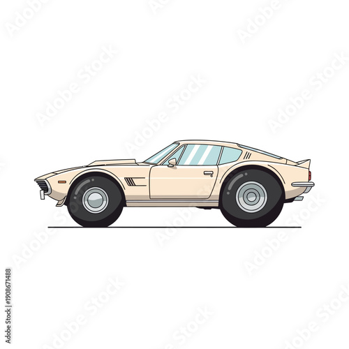 Retro Cream Sports Car Side View Illustration, Vintage Automotive Design