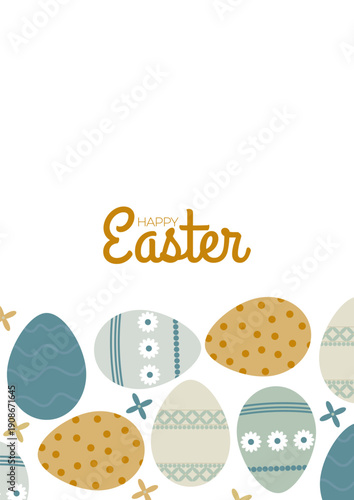 Editable template Happy easter clipart poster. Happy easter sunday wishes clip art set with colorful abstract drawing eggs decoration elements for egg hunt celebration. Vector illustration