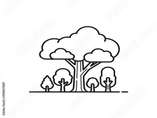 Plant inspired forest tree symbols outlined