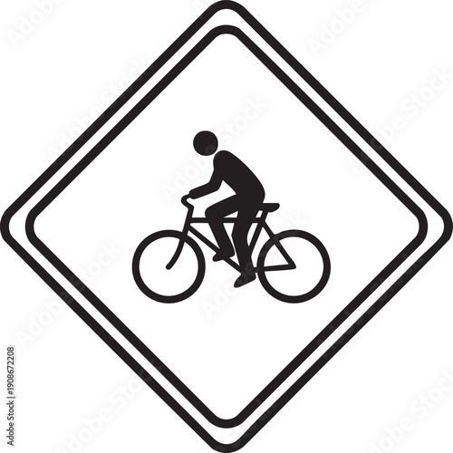 Bicycle Crossing Cyclist Hazard Warning Traffic Sign Silhouette on White Background