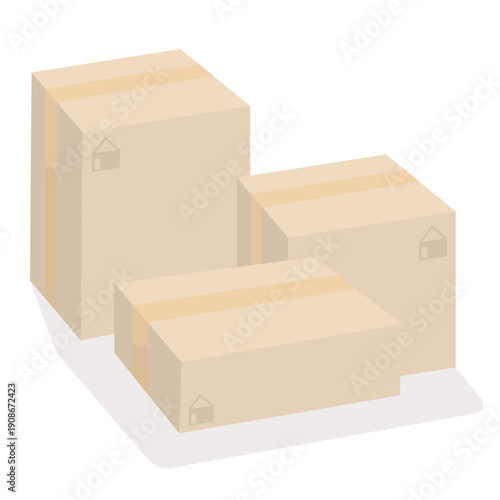 Set carton moving box with natural paper adhesive tape flat vector illustration delivery service
