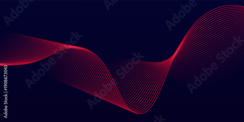 Abstract red wave line pattern on dark blue background. Futuristic technology concept. Suit for banner, poster, cover, brochure, flyer, website