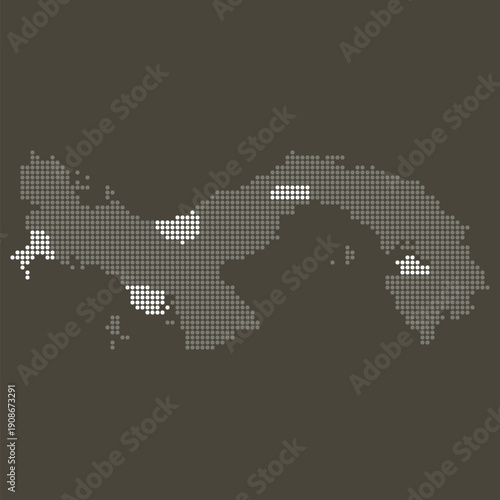 Panama Grey and White Dotted Map on Brown for Free Trade Zones and Supply Chains. Map of Panama dotted style.