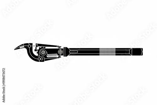 Hydraulic Cutter Close-Up: A detailed, isolated view of a powerful hydraulic cutter, a tool of precision and control. Featuring sharp edges and mechanical structure.