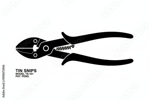 Tin Snips Silhouette: A detailed silhouette of tin snips, showcasing its sharp blades and sturdy design for precision cutting.