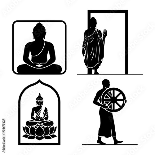 Songkran cultural celebration and Vesak Buddha Purnima icon bundle