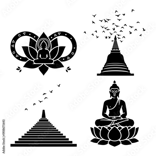 Songkran Thai New Year and Buddha Purnima spiritual icon bundle