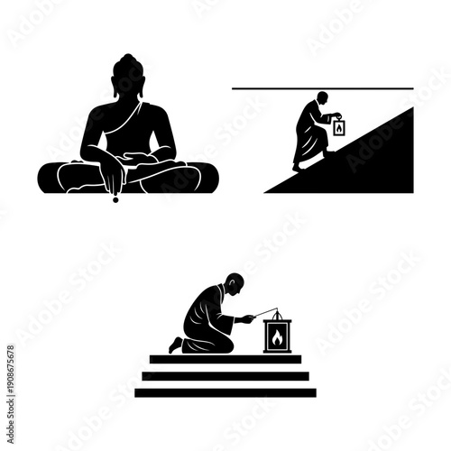 Buddhist Vesak Purnima celebration and Songkran ritual icon pack