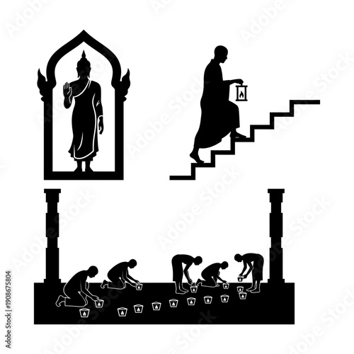 Buddha Purnima Vesak and Songkran festival icon set