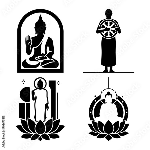 Songkran and Vesak Buddha Purnima lotus icon bundle