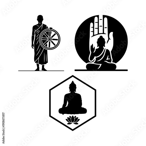 Songkran and Vesak Buddha Purnima spiritual ritual icon bundle