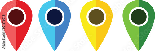 Colorful map location marker vector illustration, navigation icons, digital map design elements, abstract teardrop symbols, GPS point graphics, minimal interface artwork