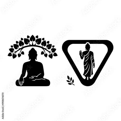 Vesak Buddha Purnima temple and Buddhist symbol icon pack