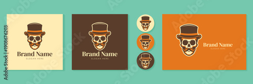 Gentleman skull logo set vector illustration for barber shop and craft brewery branding.