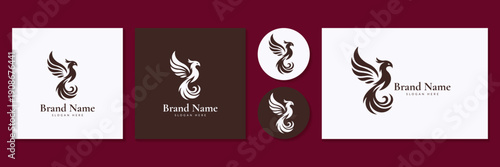 Phoenix logo set vector illustration for mythical bird and fire rebirth branding.