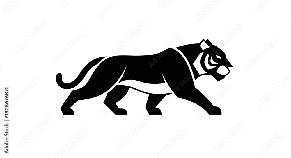 Fototapeta premium Black tiger silhouette on white background
