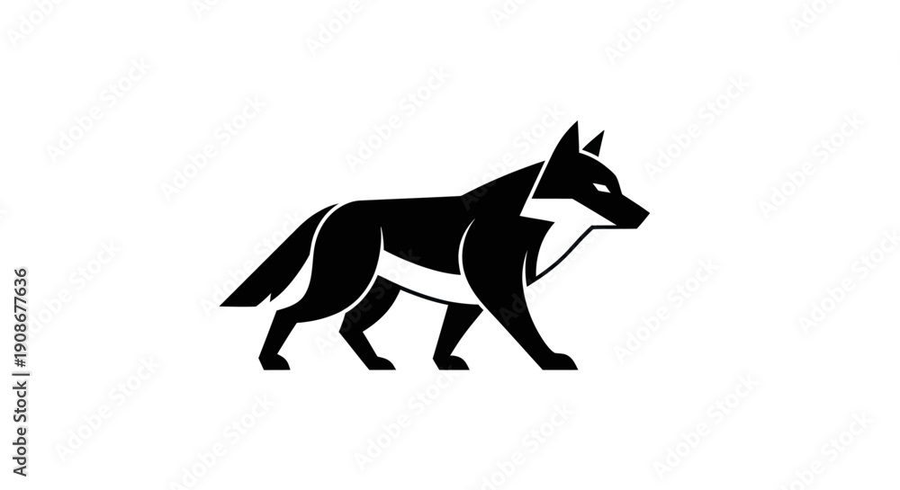 Fototapeta premium Black wolf silhouette on white background