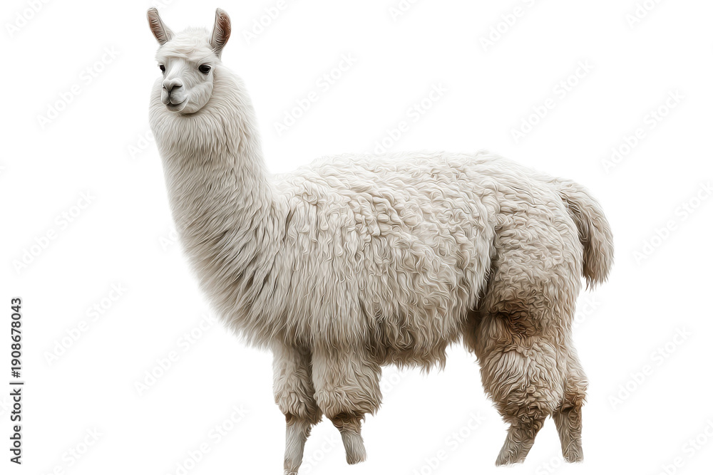 Naklejka premium White Llama Isolated on Transparent Background