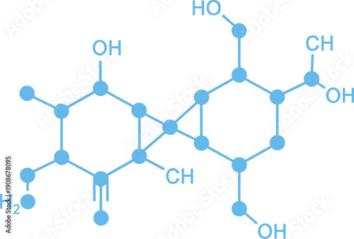Complex organic molecule vector illustration, chemical structure design, polyphenolic compound graphic, biochemistry symbol, pharmacology research icon, antioxidant concept