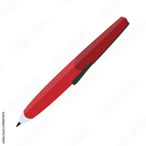Premium minimalist office pen with red accent flat vector illustration for business stationery design