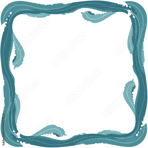 Teal and turquoise wave border design with foam and copy space for text and content framing