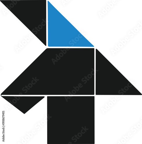 Tangram bird puzzle illustration with geometric shapes, creative animal figure design, educational spatial reasoning artwork, modern vector graphic representation