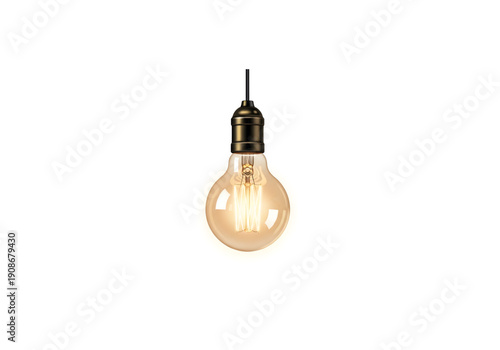 Vintage Edison light bulb with glowing filament and bronze socket isolated on white background png