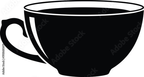 Teacup silhouette vector illustration, hot beverage icon, coffee or tea drink symbol design, minimal abstract artwork, café menu graphic pictogram