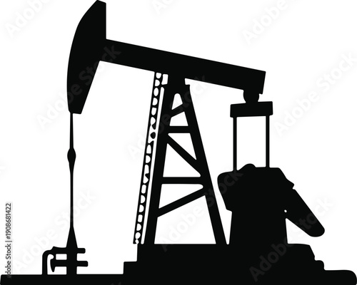 Black Silhouette of an Oil Pump Jack on a White Background Keywords: oil pump jack, oil rig, petroleum, energy, industry